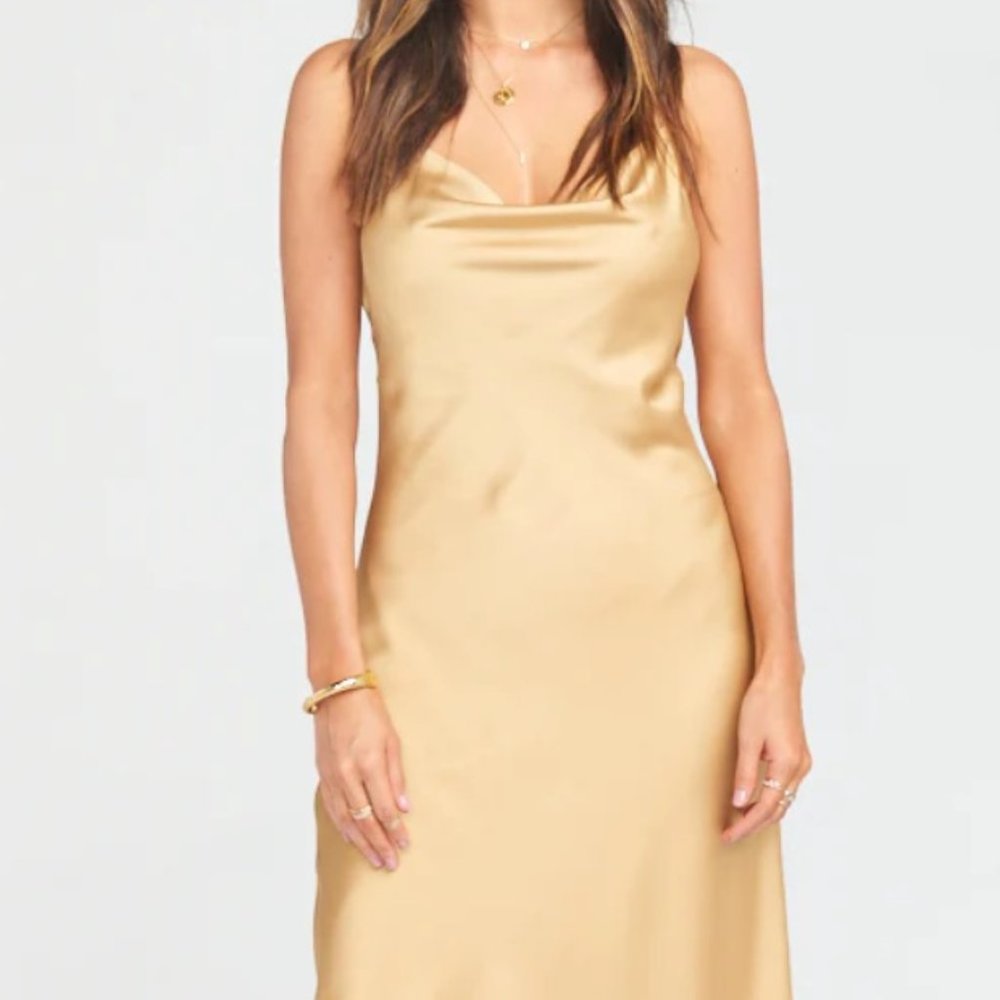 Show Me Your Mumu Verona Gold Satin Cowl Dress